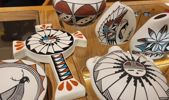 Painted pottery items from the musem store.